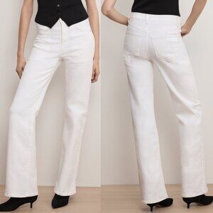 Veronica Beard Crosbie Slim Wide-Leg Jeans White Patch Pocket Pant